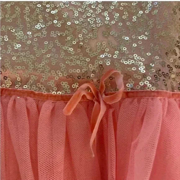 Gold Sequin Coral Tulle Sleeveless Layered Pink Princess Dress SZ 6/7 # 1564 - Picture 6 of 8